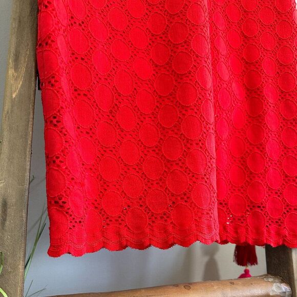 Crochet Mini Dress 10 Cherry Red Eyelet Lace Ronni Nicole Party Casual Stretch - Picture 5 of 9